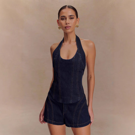 Halter Fashion Denim Suit Shorts
