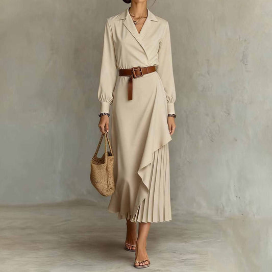ÉlanGrace™ Pleated Wrap Midi Dress