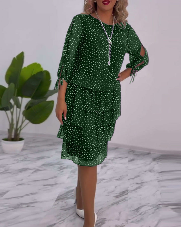 Eralyn™ Polka Tiered Dress With Tie-Slit Sleeves