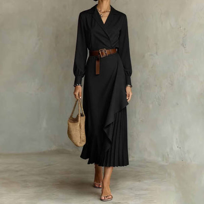 ÉlanGrace™ Pleated Wrap Midi Dress