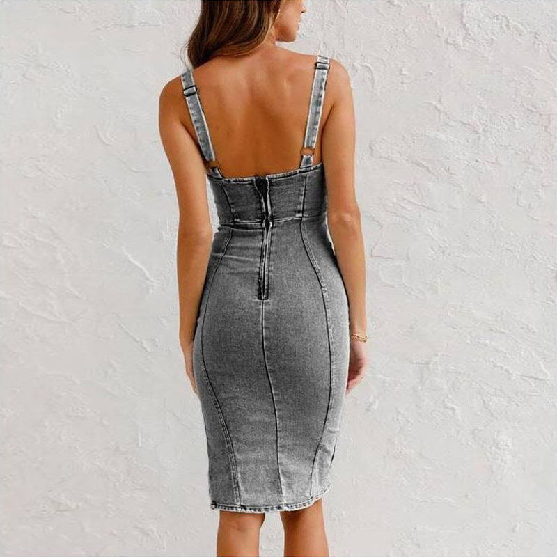 Denivie™ Chic Slit Denim Dress
