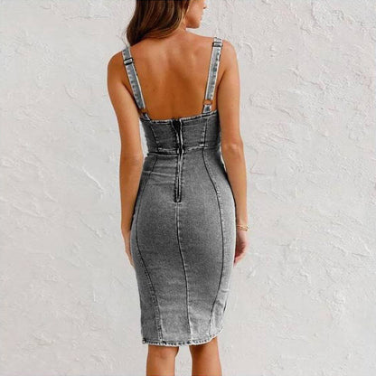 Denivie™ Chic Slit Denim Dress