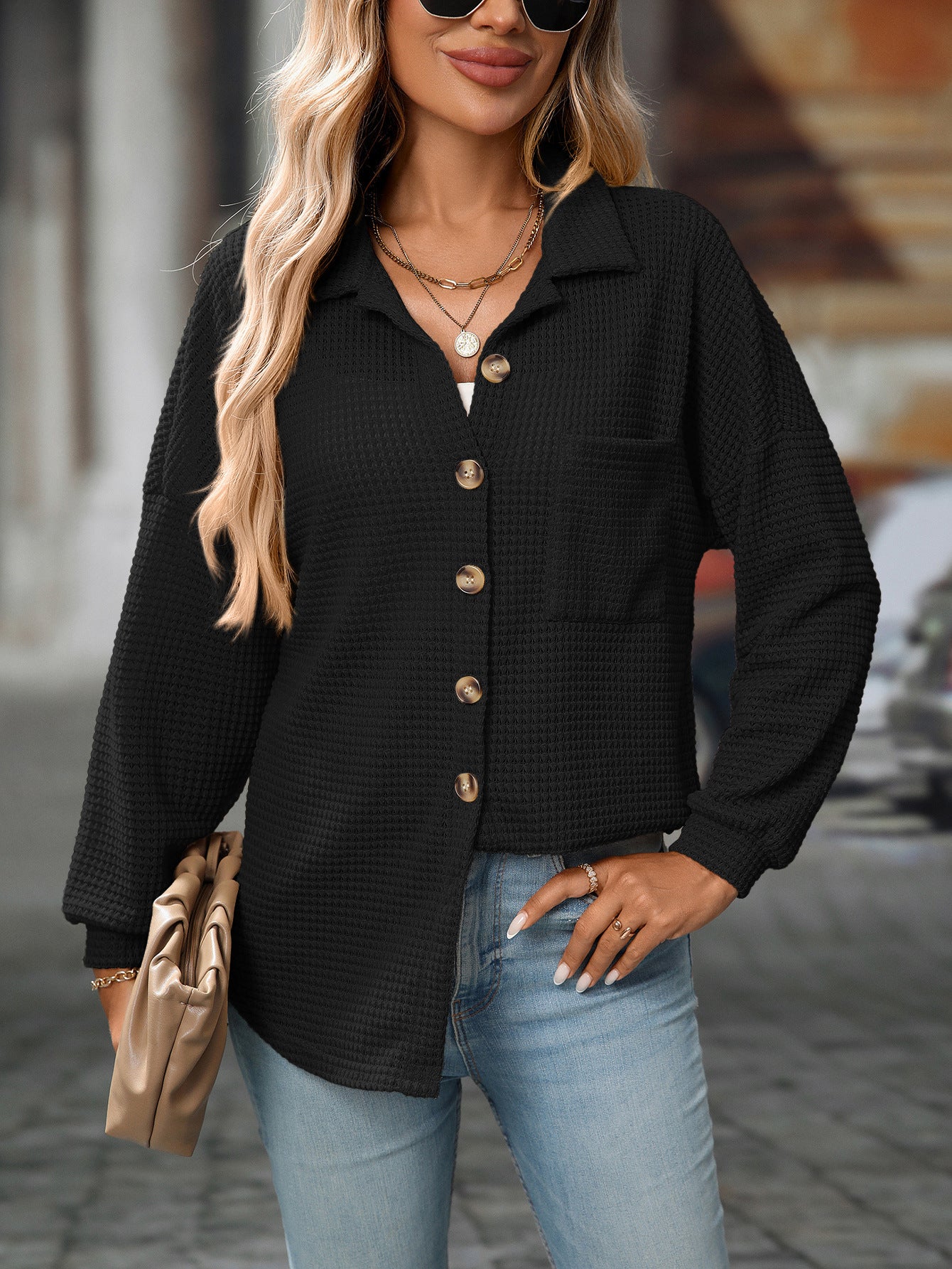 Loose Waffle Leisure Shirt