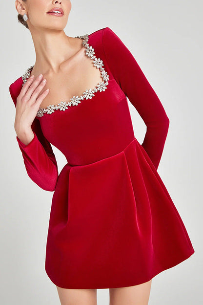 Seana™  Square Collar Velvet Dress