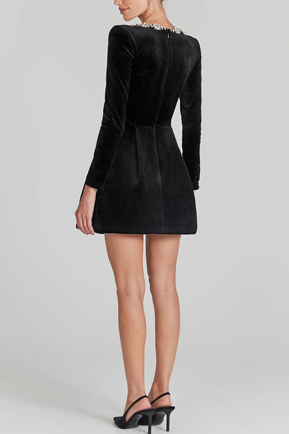 Seana™  Square Collar Velvet Dress