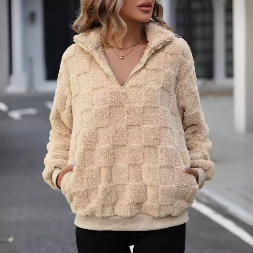 Plaid Zip Sweatshirt