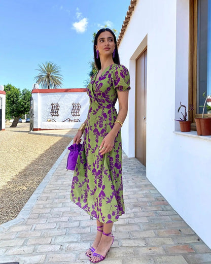 PetalWhisper™ V-Neck Dress – soft, feminine, and romantic