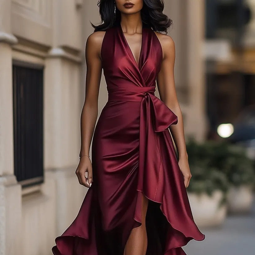 Veloria™ – Asymmetric Satin Elegance Dress