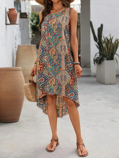 Women's Casual Print Round Neck Sleeveless Dress