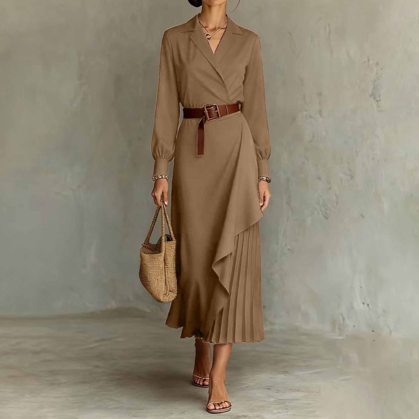 ÉlanGrace™ Pleated Wrap Midi Dress
