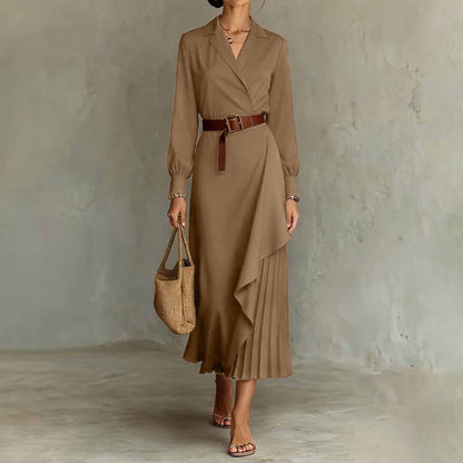 ÉlanGrace™ Pleated Wrap Midi Dress