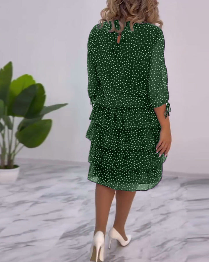Eralyn™ Polka Tiered Dress With Tie-Slit Sleeves