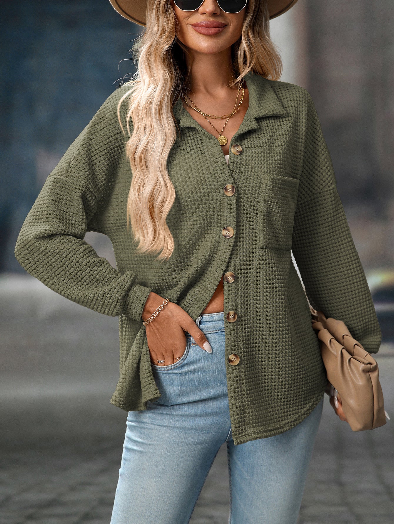 Loose Waffle Leisure Shirt